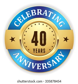 Gold Celebrating 40 Years, Anniversary Badge With Blue Border