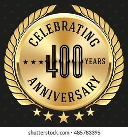 Gold celebrating 400 years badge, button on black background