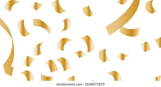 Gold Celebration Design Featuring Floating Metallic Confetti with Glowing Light Effects. Glamour falling glitter. New year wallpaper .brochure template. Cover texture design.