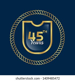 Gold celebration shield. 45 years anniversary.