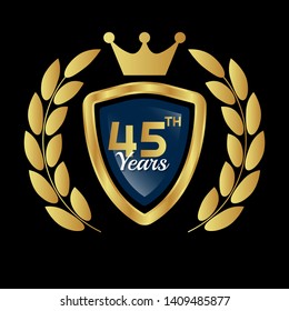 Gold celebration shield. 45 years anniversary.