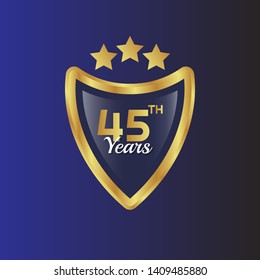 Gold celebration shield. 45 years anniversary.