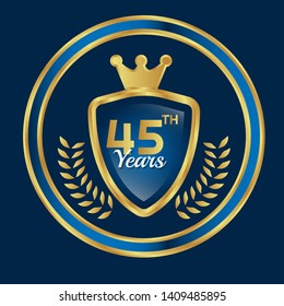 Gold celebration shield. 45 years anniversary.