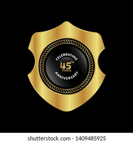 Gold celebration shield. 45 years anniversary.