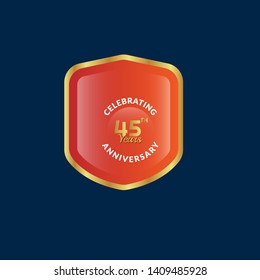 Gold celebration shield. 45 years anniversary.