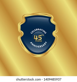 Gold celebration shield. 45 years anniversary.