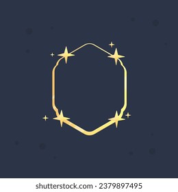 Gold Celestial Hexagon Frame On Blue Background Isolated Vector