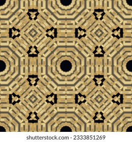 Gold Celtic arabesque tribal ethnic style  intricate seamless pattern. Ornamental vector golden background. Repeat colorful backdrop. Beautiful vintage arabic ornament. celtic knots, frames, borders.