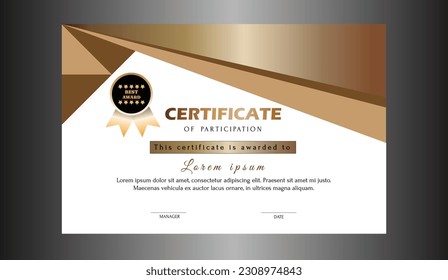 Gold certificate of achievement border template with luxury badge and modern line pattern. For award, business,and education needs. This Gold certificate template is easy to customize,ready to print