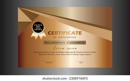 Gold certificate of achievement border template with luxury badge and modern line pattern. For award, business,and education needs. This Gold certificate template is easy to customize,ready to print