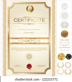 Gold certificate template with additional design elements