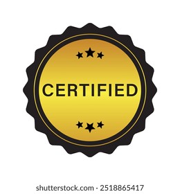 A gold certification seal with stars, symbolizing quality and approval. Ideal for professional use, branding, or recognition of verified products and services. Represents trust and excellence.