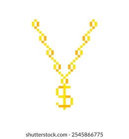 Gold chain 8-bit ícone elemento de jogo, dólar sinal pixel item para a interface do jogo.