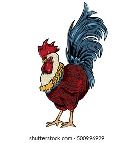 with a gold chain cock SWAG style. Print T-shirts with humor. Rooster with glasses and decoration. Vector illustration of rooster, symbol of 2017 on the Chinese calendar