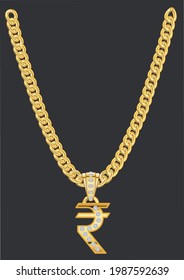 Gold chain with a diamond-set rupee pendant