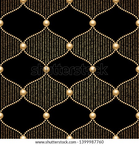 Gold chain grid seamless on black background. Fashion illustration. Seamless pattern abstract design. Vector