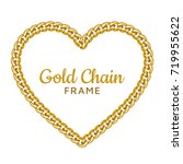 Gold chain heart love border frame. Wreath shape.Jewelry design, text frame.
Realistic vector illustration isolated on a white background.