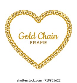 Gold chain heart love border frame. Wreath shape.Jewelry design, text frame.
Realistic vector illustration isolated on a white background.