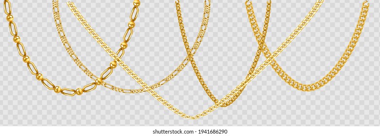 Gold chain isolated. Vector necklace on white background