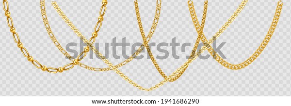 Gold\
chain isolated. Vector necklace on white\
background