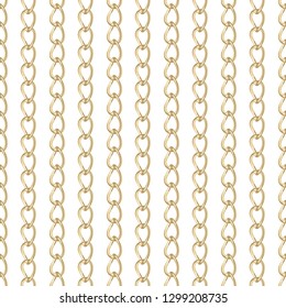 Gold Chain jewelry seamless pattern isolated on white background. Design element for textile, fabric, wallpaper or etc. Vector Illustration.