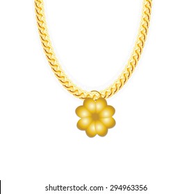 Gold Chain Jewelry whith Four-leaf Clover. Vector Illustration. EPS10