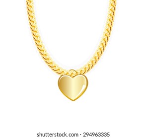 Gold Chain Jewelry Whith Heart. Vector Illustration. EPS10