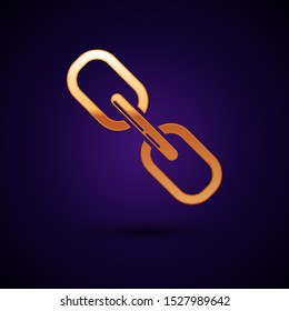 Gold Chain link icon isolated on dark blue background. Link single.  Vector Illustration
