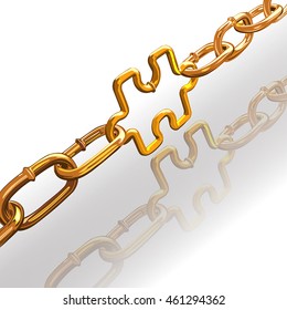 Gold chain with a link puzzle and mirrow  
