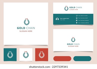 Gold chain logo design with editable slogan. Branding book and business card template.