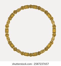 Gold chain necklace with intricate designs. Circular gold chain with detailed patterns. Elegant gold chain for jewelry enthusiasts. Classic gold chain style. Vintage art illustration, vector.