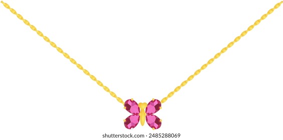 Gold chain necklace pink gemstone pendant