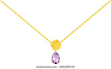 Collar de cadena de oro con oro rosa y piedra preciosa púrpura