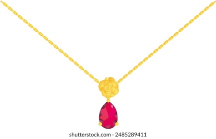 Collar de cadena de oro con oro rosa y piedra preciosa roja