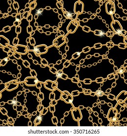 Gold chain on black seamless vector background.