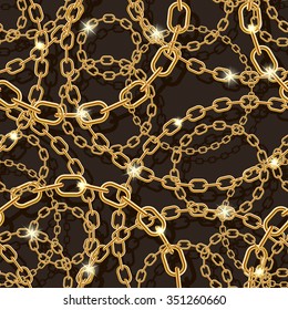 Gold chain on black seamless vector background.