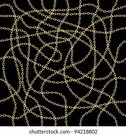 Gold chain on black seamless vector background.