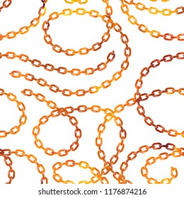 Gold chain on white background. Vector seamless pattern.