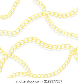 Cadena de oro sobre un fondo blanco, joyas, eslabones, tejidos decorativos amarillos. Imagen de material vectorial aislada. Textura, fondo.