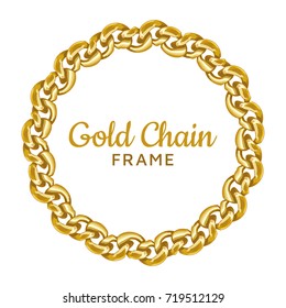 Gold chain round border frame. Wreath circle wavy shape. Jewelry design, text frame.
Realistic vector illustration isolated on a white background.
