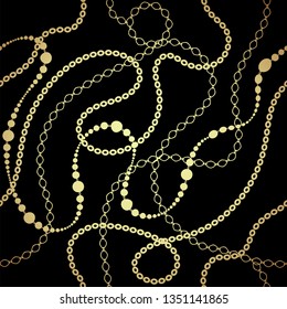 Gold chain seamless on black background. Fashion illustration. Collection of jewelry. Seamless pattern abstract design. Vector illustration