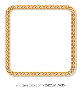 Gold chain in square shape, banner with copy space. Isolated on white background. Realistic vector.