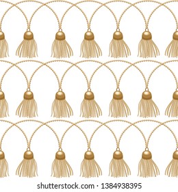 Gold chain with tassel  on white background. Fashion illustration. Collection of jewelry. Seamless pattern abstract design. Vector illustration