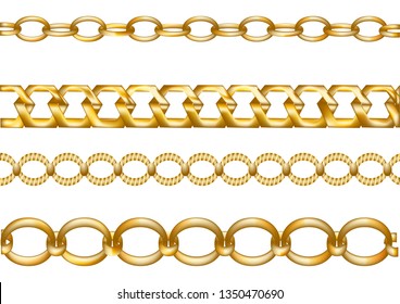 gold chains. set of chains isolated on white