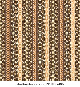 Gold chains snake skin seamless pattern. Vector illustration.