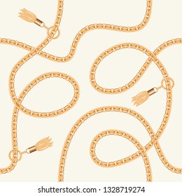 Gold chains with tassels seamless pattern. For fashion design. Vector illustration