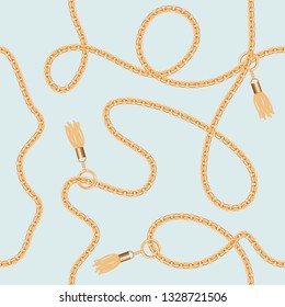 Gold chains with tassels seamless pattern. For fashion design. Vector illustration