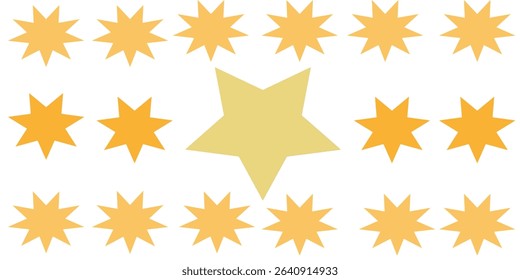 gold chalk crayon doodle stars set. Shine and sparkle hand drawn drawing collection. Children style yellow wax pencil elements. Grunge texture star shapes. Vector illustration