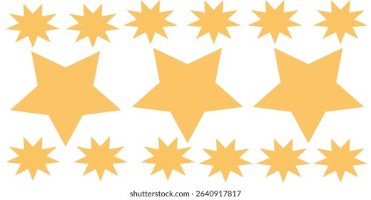 gold chalk crayon doodle stars set. Shine and sparkle hand drawn drawing collection. Children style yellow wax pencil elements. Grunge texture star shapes. Vector illustration