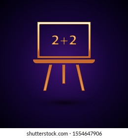 Gold Chalkboard icon isolated on dark blue background. School Blackboard sign.  Vector Illustration
